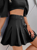 Schwarzer Rock für Frauen Plissee Polyester Short Raised Waist Summer Bottoms Layered Minirock