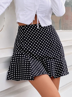 Schwarzer Rock für Frauen Polka Dot Polyester Kurze High Rise Taille Kurze Unterteile