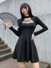 Schwarzer Rock mit quadratischem Hals und Polyester-Langarm-Gothic-Rock für Damen