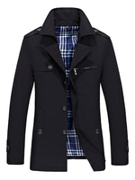 Schwarzer Trenchcoat Herren Jacke Umlegekragen Langarm Leichte Jacke