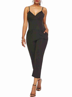 Schwarzer Träger-Ausschnitt Ärmellose Spaghettiträger Baumwollmischung Cropped Summer One Piece Outfit