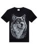 Schwarzer Wolf Print T-Shirt schickes Kurzarm T-Shirt aus Baumwolle für Männer