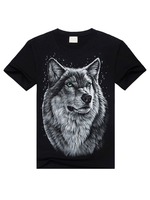Schwarzer Wolf Print T-Shirt schickes Kurzarm T-Shirt aus Baumwolle für Männer