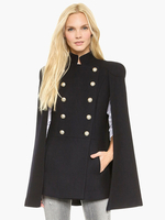 Schwarzer zweireihig Damen Cape Mantel
