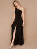 Schwarzes Abendkleid A-Line One-Shoulder Satin Stoff Bodenlangen Falten Social Pageant Kleider