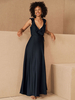 Schwarzes Abendkleid A-Line Schatz Hals Satin Stoff bodenlangen Rüschen formale Partykleider