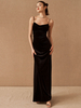 Schwarzes Abendkleid A-Line Schatz Hals Sleeveless Velours Bodenlangen Soziale Parteikleider