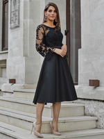 Schwarzes Abendkleid A-Linie Juwelenhals Langarm Ärmel Reißverschluss Spitze Formelle Partykleider Festzugskleid
