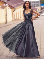 Schwarzes Abendkleid A-Linie Sweetheart Neck Bodenlanges ärmelloses Reißverschluss Plissee Tüll Formelle Partykleider Festzugskleid