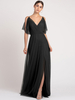Schwarzes Abendkleid A-Linie V-Ausschnitt Ärmellose Matte Satin Bodenlange Plissee Formelle Partykleider