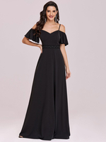 Schwarzes Ballkleid A-Linie Polyester aus ärmellosem Rüschen mit V-Ausschnitt; rückenfreier Maxi-Festzugskleid