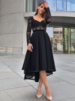 Schwarzes Ballkleid Sweetheart Neck A-Line Langarm Plissee Polyester Lace Pageant Dress