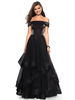 Schwarzes Ballkleid Velours Bateau Neck Princess Silhouette Partykleider