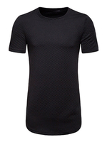 Schwarzes beiläufiges T-Shirt Rundhalsausschnitt-Diamant-Muster-Reißverschluss-Dekor-Kurzarm-Longline-T-Shirt für Männer