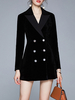 Schwarzes Blazerkleid Damen Turndown-Kragen Langarm-Zweireiher-Blazer