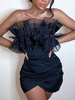 Schwarzes Clubkleid Trägerlose Rüschen Ärmelloses rückenfreies sexy Kleid