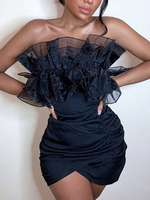 Schwarzes Clubkleid Trägerlose Rüschen Ärmelloses rückenfreies sexy Kleid