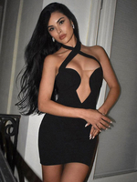 Schwarzes figurbetontes Kleid mit Neckholder-Ausschnitt Party-Minikleider