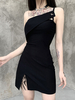 Schwarzes Gothic Bodycon Kleid Gothic Polyester Retro One Shoulder Kleid