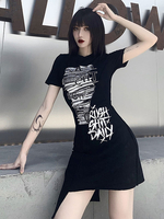 Schwarzes Gothic-Kleid für Damen Gothic Cotton Short Sleeves Retro Dress