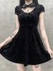 Schwarzes Gothic-Kleid für Damen Kurzarm-Polyester-Retro-Kleid mit kurzen Ärmeln