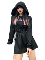 Schwarzes Gothic-Kleid für Damen Langarm-Kapuzenrock aus Polyester