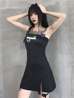 Schwarzes Gothic-Kleid für Damen One Shoulder Gothic Polyester Retro Dress