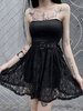 Schwarzes gotisches Kleid der Damen Spitze trägerloses Polyester SKater Kleid