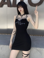 Schwarzes gotisches Kleid gotische Baumwoll-Leoparden-Mischungs-Retro-Kostüme
