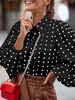 Schwarzes Hemd für Frauen Polka Dot Turndown Kragen Retro lange Puffärmel Polyester Tops