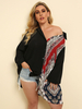 Schwarzes Hemd in Übergröße für Frauen Turndown-Kragen Langarm bedrucktes Muster Polyester Sexy Bluse Sommerhemd