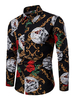 Schwarzes Herren-Hemd mit Print Button Down Slim Fit Langarm-Shirt