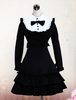 Schwarzes klassisches Lolita Baumwolle Kleid mit langen Ärmeln