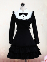 Schwarzes klassisches Lolita Baumwolle Kleid mit langen Ärmeln