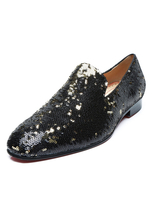 Schwarzes Kleid Schuhe 2020 Männer Loafers Pailletten Runde Zehe Slip aus Prom Schuhe