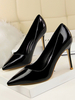 Schwarzes Kleid Schuhe Damen High Heels Spitzschuh Pfennigabsatz Slip On Pumps