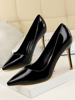 Schwarzes Kleid Schuhe Damen High Heels Spitzschuh Pfennigabsatz Slip On Pumps