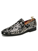 Schwarzes Kleid Schuhe Männer Runde Zehe bestickte Slip auf Loafers Party Schuhe