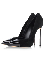 Schwarzes Kleid Schuhe Plus Größe Wildleder Spitz Stiletto Heel Slip On Pumps Frauen High Heels