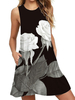 Schwarzes kurzes Kleid Frauen Jewel Neck Bedrucktes Sommerkleid