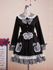 Schwarzes Lolita Kleid mit langen Ärmeln und Plaidmuster