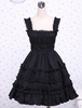Schwarzes Lolita Kleid mit Trägern und Rüschen