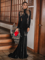 Schwarzes Maxikleid Sexy Abendkleid Langarm Backless Mermaid Dress