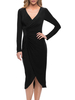 Schwarzes Mutterkleid V-Ausschnitt Langarm Scheide Plissee Polyester Bodycon Gastkleider Für Hochzeit