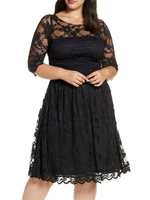 Schwarzes Partykleid für Mutter der Braut Juwelenhals Halbe Ärmel Scheide Ausgeschnittene Spitze Hochzeitsgastkleider