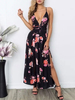 Schwarzes; rückenfreies Sommerkleid aus Polyester mit V-Ausschnitt und Blumendruck und Schnürung