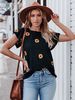 Schwarzes T-Shirt Sonnenblumen bedruckt Rundhals Kurzarm Freizeit-T-Shirt