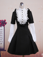 Schwarzes und weißes Lolita A-Linie-Kleid mit Spitzen