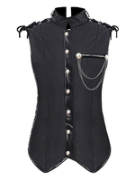 Schwarzes Vintage Top Euro-Style Metalldetails Streifen Ärmellos Polyester Polyester Faser Weste Retro Kostüme für den Mann