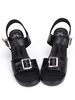 Schwarz/weiß Lolita Sandalen klobige Pony Heels Square Schnallen Ankle Strap